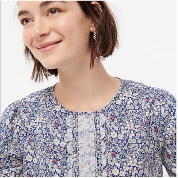 J.CREW Liberty Scalloped Popover Shirt Floral June's Meadow - Picture 2 of 10